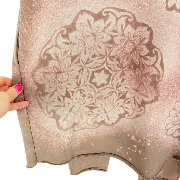 Handmade Sweatshirt Hoodie Cardigan Womens Small Medium Taupe Tan Floral Mandala - Picture 6 of 13